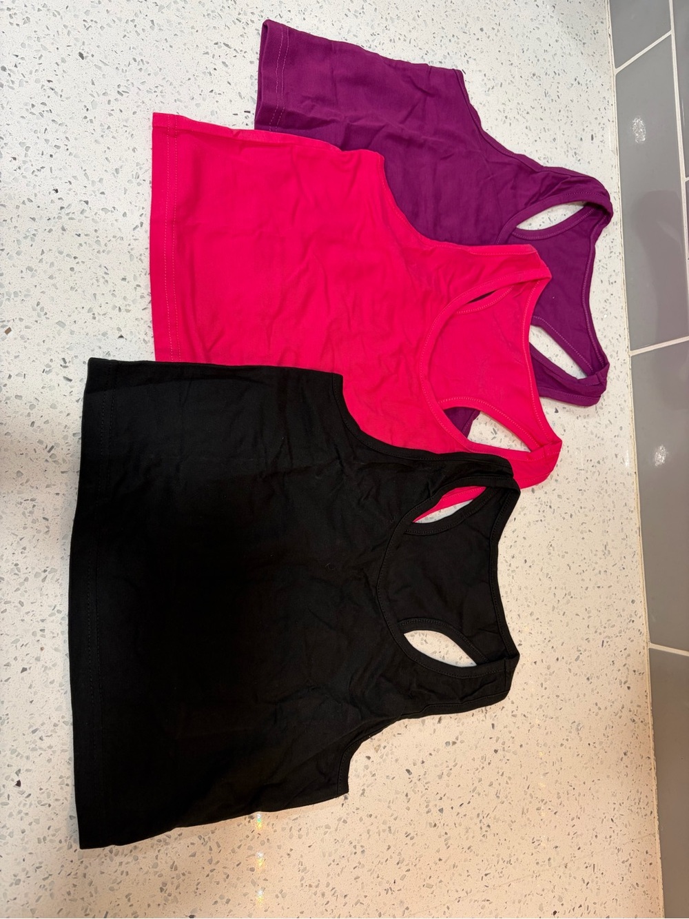 3-Pack Racerback Crop Tops - Black, Hot Pink, Purple